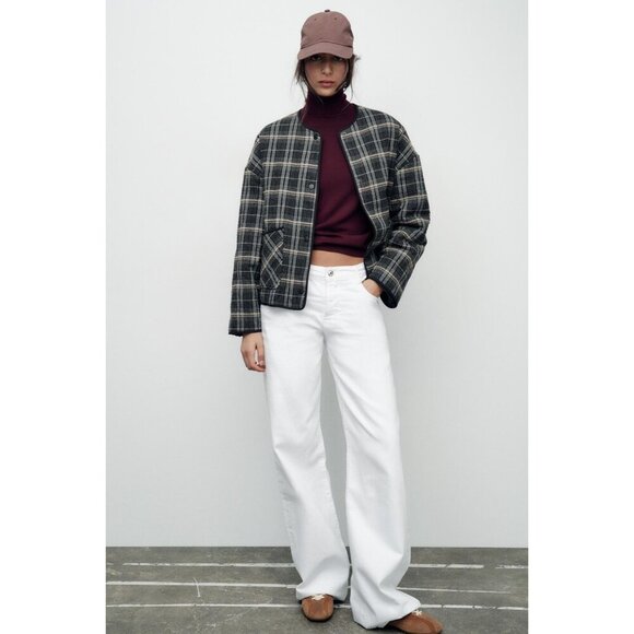 Zara Womens Plaid Button-Up Jacket Size S Black/Beige Cotton Blend READ ME - Picture 1 of 9